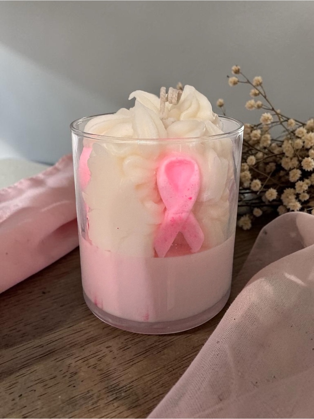 Breast cancer awareness vanilla cake pop 16 oz candle